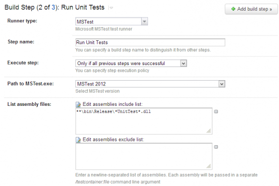 Creating a Build Step to Run All Unit Tests